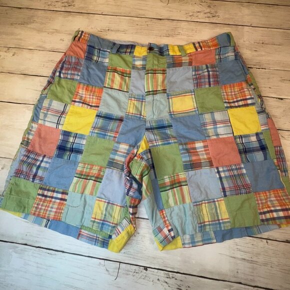 Brooks Brothers Shorts Sz 40 Patchwork Madras Plaid Preppy Colorful 9" Beachy - Picture 1 of 8